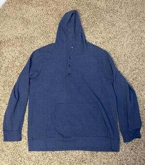 RedHead Mens XL Navy Waffle Knit 3 Button Henley Pullover Hoodie pre owned
